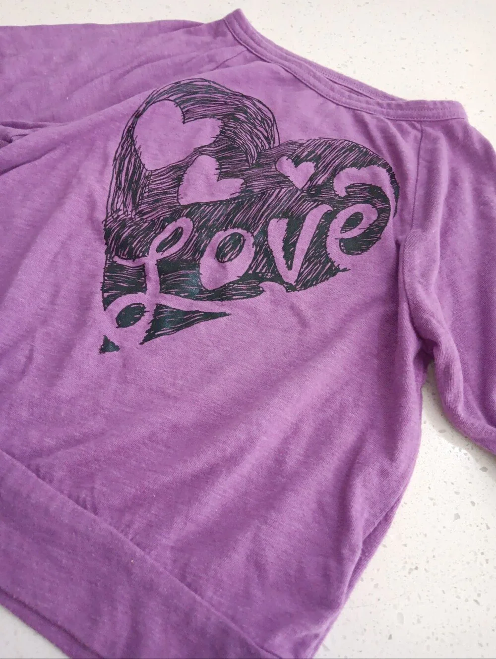 Girls' Purple Short Sleeve Top with Heart Design Size 6X